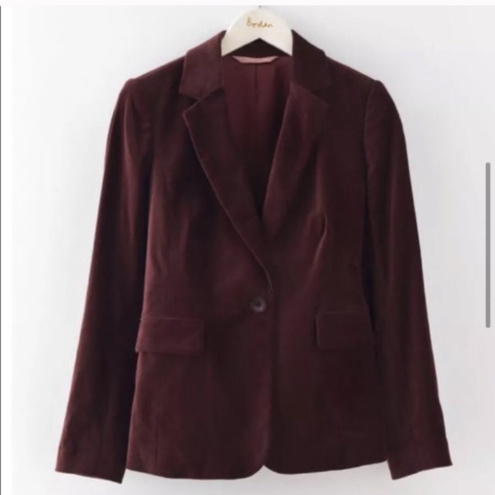 Boden Amelia burgundy plum velvet blazer UK6 US2